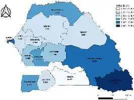Description de l'image par IA : Carte régionale avec Indice de Gini variant de 0,267 à 0,356.