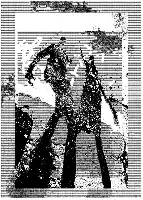 Description de l'image par IA : Deux silhouettes se déplaçant, l'une sautant, sur fond urbain.