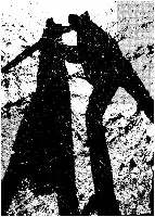 Description de l'image par IA : Deux silhouettes sombres se tenant par les épaules, en noir et blanc, avec un arrière-plan texturé.