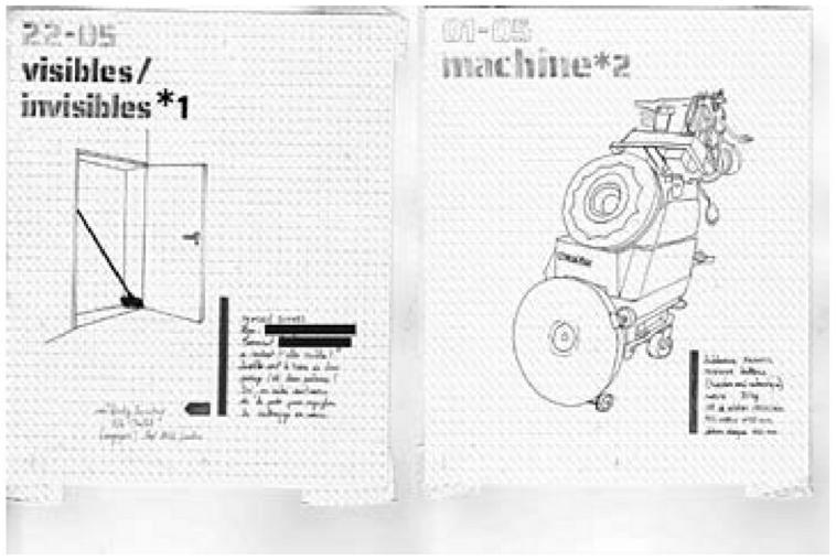 Description de l'image par IA : Deux pages avec des schémas techniques et du texte. Une porte et une machine avec des rouleaux.