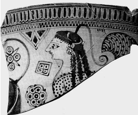 Description de l'image par IA : Dessin en noir et blanc d'une femme avec des motifs géométriques complexes autour d'elle.