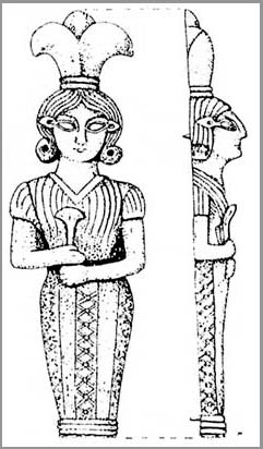 Description de l'image par IA : Deux statues égyptiennes en noir et blanc, une de face et l'autre de profil, portant des coiffes et des vêtements ornés.