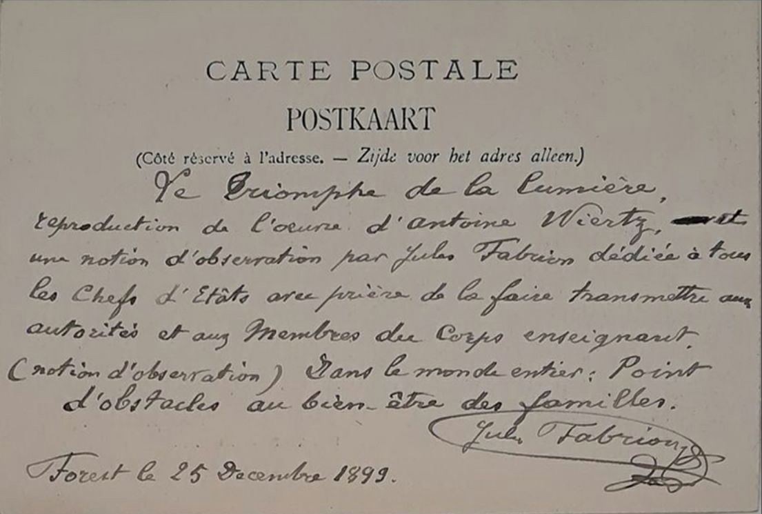 Description de l'image par IA : Carte postale avec texte manuscrit en français, datée du 25 décembre 1899.
