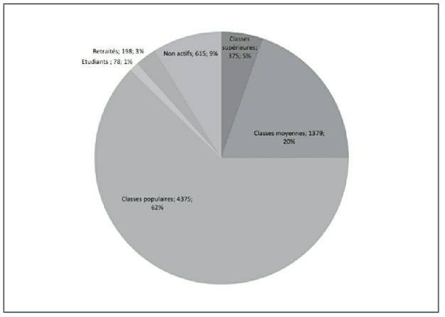 Description de l'image par IA : Diagram circulaire montrant les condamnations par classes sociales.