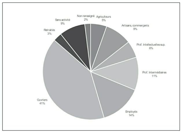 Description de l'image par IA : Diagram circulaire montrant la répartition des condamnations par catégories socio-professionnelles en pourcentage.