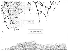 Description de l'image par IA : Arbres sans feuilles, deux bulles de texte. Première bulle : "Et qui sait ?" Deuxième bulle : "Je peux me tromper." Herbe en bas.