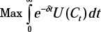 Description de l'image par IA : maximum intégrale indice inférieur 0 indice supérieur infini en normal position de base e exposant négatif delta t position de base U majuscule parenthèse gauche C majuscule indice t position de base parenthèse droite d t