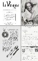 Description de l'image par IA : Couverture de magazine avec titre "La Vogue". Image d'un homme, liste d'articles, horloge, couverts, et texte en français.
