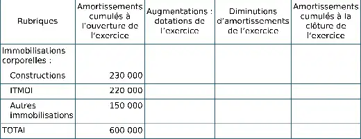 Description de l'image par IA : Tableau avec des chiffres sur les immobilisations corporelles, incluant constructions, ITMOI, autres immobilisations, et totaux.