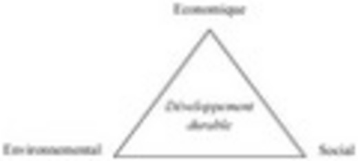 Description de l'image par IA : Pyramide avec trois piliers étiquetés "Économique", "Social" et "Environnemental".