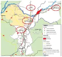 Description de l'image par IA : Carte montrant les localisations du barrage de Nachtigal et des sites associés au Cameroun.