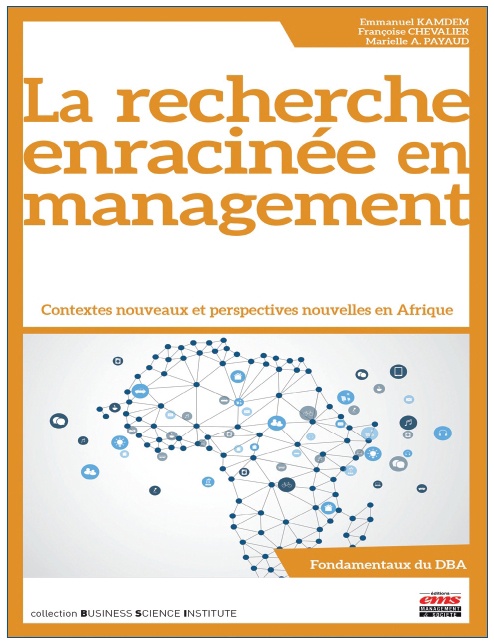 Description de l'image par IA : Couverture de livre sur la recherche en gestion en Afrique, avec un réseau de cercles et de lignes.