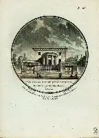 Description de l'image par IA : Illustration d'une maison avec une entrée en arc et des grilles, entourée d'arbres et de personnes.
