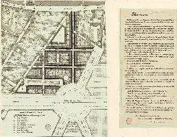 Description de l'image par IA : Plan historique d'un nouveau quartier entre les Champs-Élysées et la rue du Faubourg Saint-Honoré, 1805.