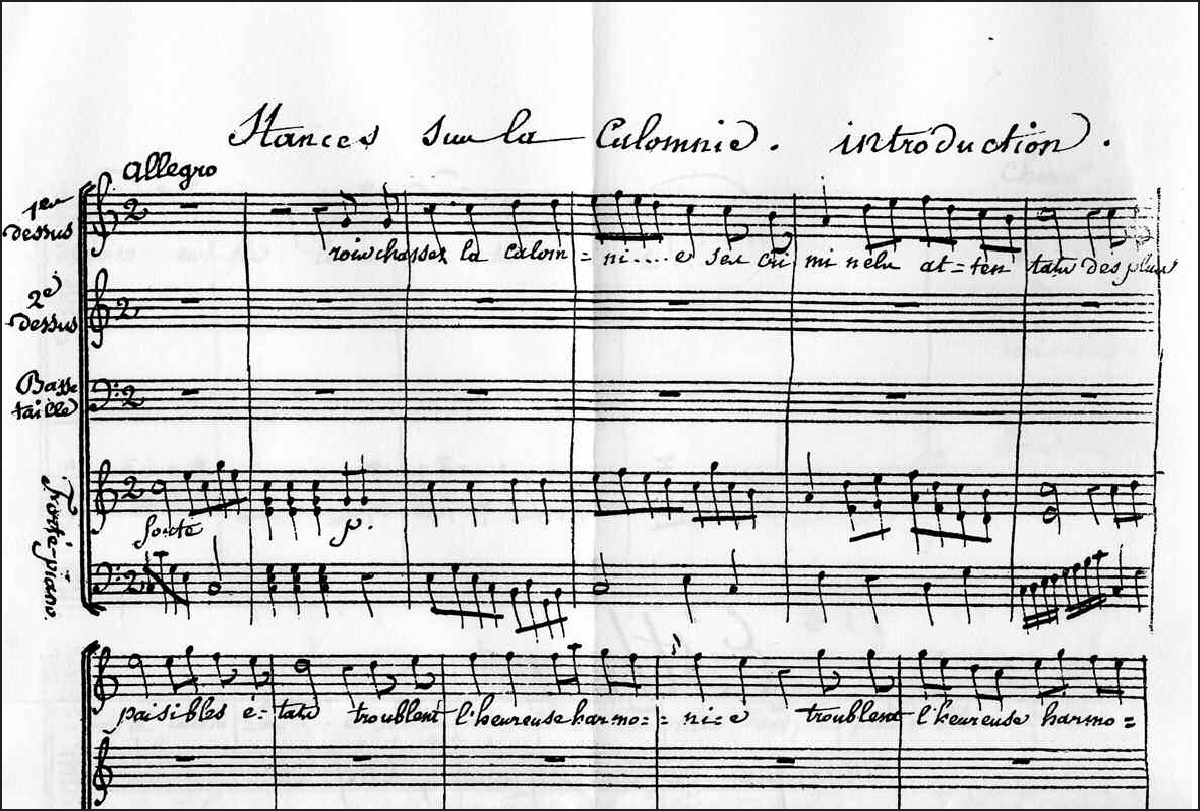 Description de l'image par IA : Partition musicale avec notes et texte manuscrit.