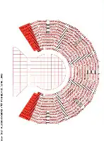 Description de l'image par IA : Plan circulaire avec sièges numérotés et allées, incluant une section en rouge à gauche et une zone rectangulaire à l'arrière.