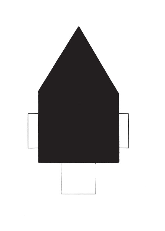 Description de l'image par IA : Une maison avec un toit pointu et deux fenêtres de chaque côté, une porte en bas.