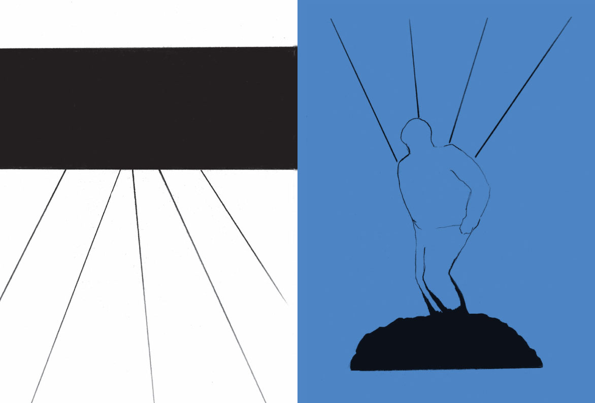 Description de l'image par IA : Droite lumineuse sur statue bleue