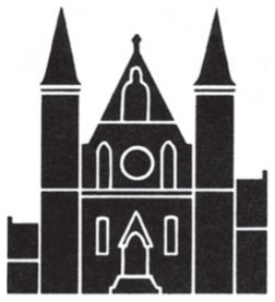 Description de l'image par IA : Bâtiment avec deux tours pointues et une entrée centrale.
