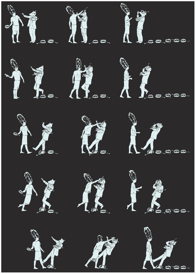 Description de l'image par IA : Danseurs en suspension, séquences de mouvements.