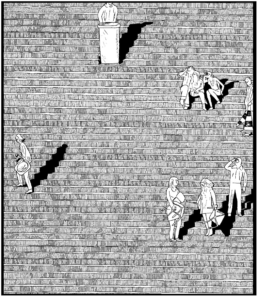 Description de l'image par IA : Bibliothèque avec personnes lisant et discutant.