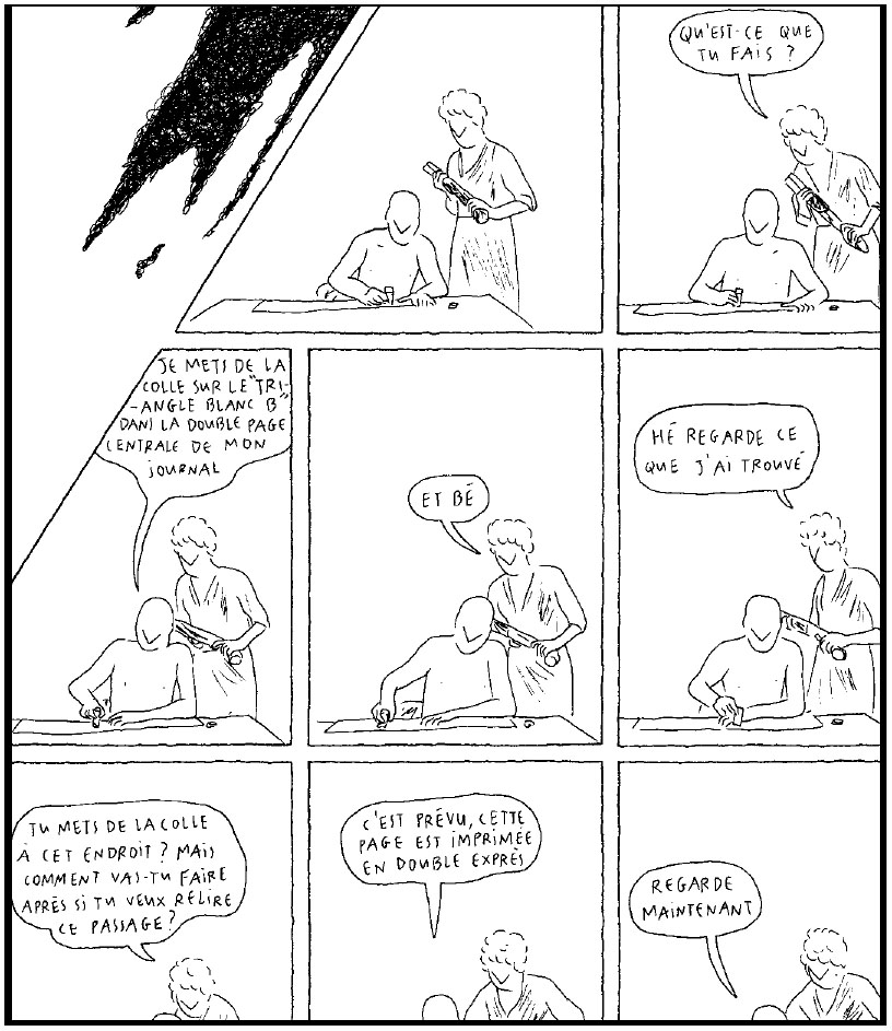 Description de l'image par IA : Dessin animé montrant deux personnages discutant, avec des bulles de dialogue en français. Un personnage tient un objet, l'autre observe.
