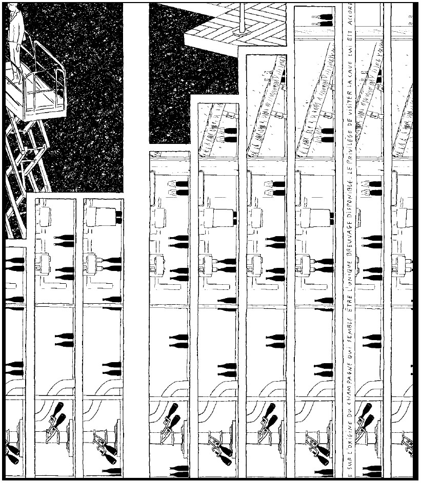 Description de l'image par IA : Plan de bâtiment avec plusieurs étages, escaliers, et personnes. Des zones sont marquées de texte en français.