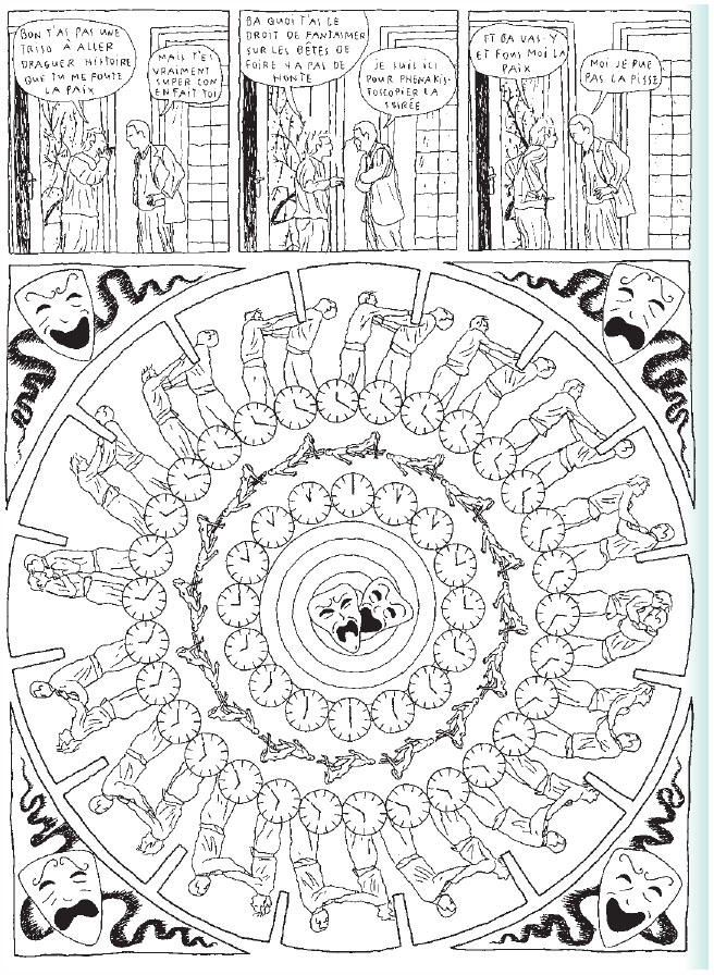 Description de l'image par IA : Dessins animés et cercles avec personnages.