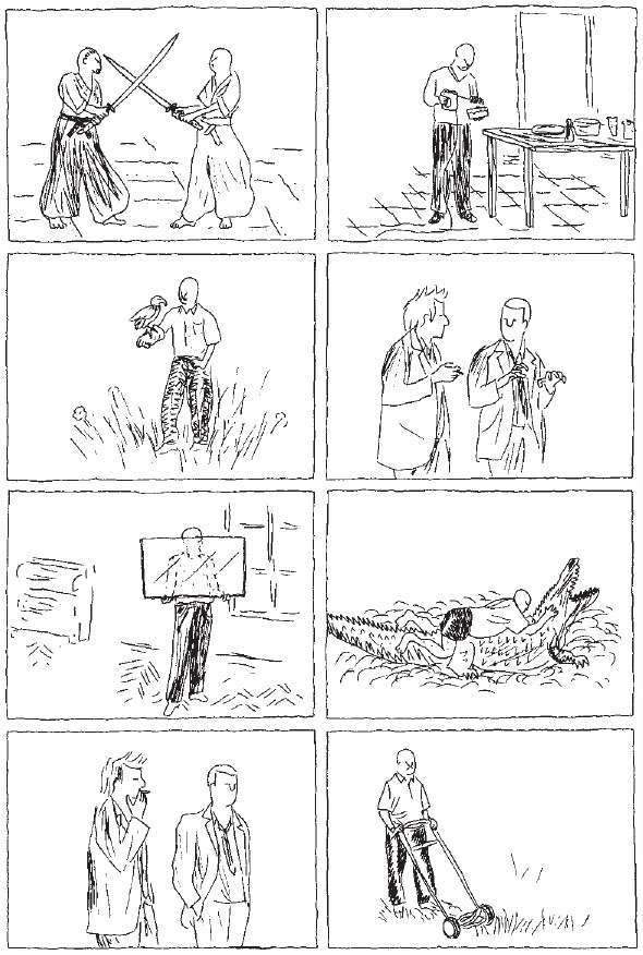 Description de l'image par IA : Duel, cuisine, chasse, discussion, peinture, crocodile, conversation, tondeuse.