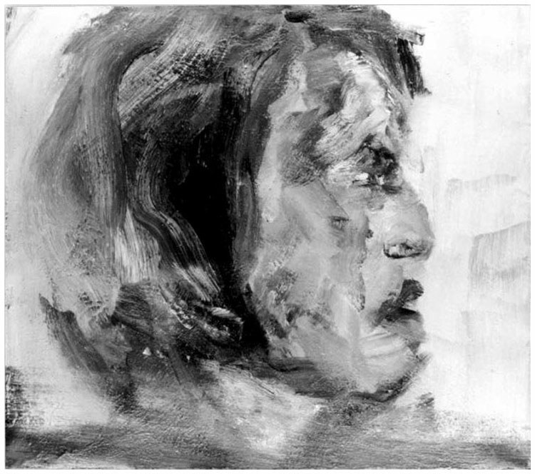 Description de l'image par IA : Visage flou et sombre, traits indistincts, expression sérieuse, lumière douce.