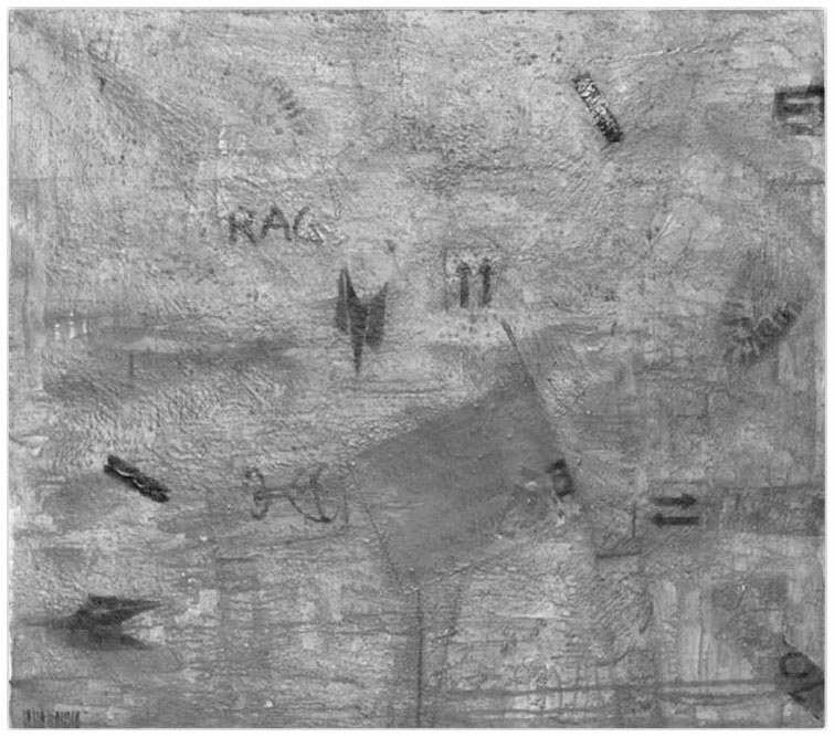 Description de l'image par IA : Mur mur texturé avec inscriptions et symboles gravés.