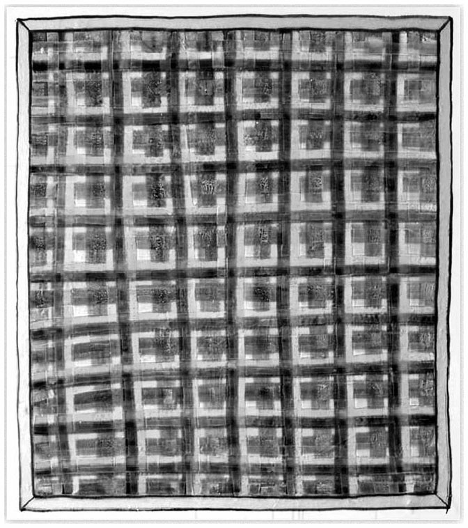 Description de l'image par IA : Tissu à carreaux avec motifs floraux dans chaque carré.