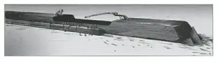 Description de l'image par IA : Train s'approchant d'un pont, vue en noir et blanc.