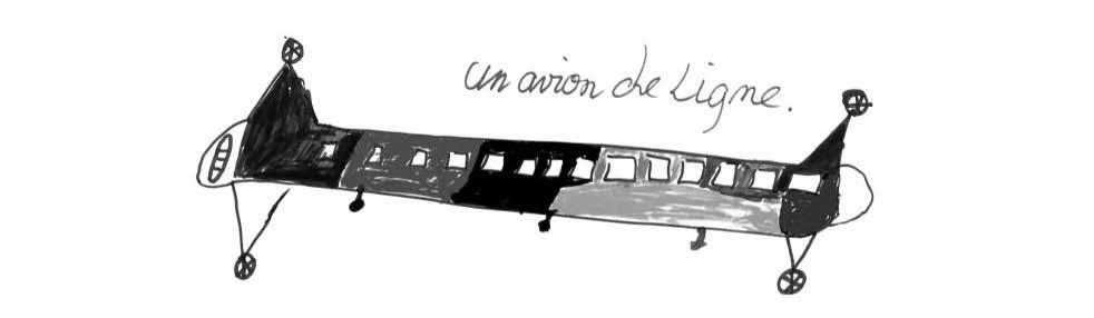Description de l'image par IA : Dessin d'un avion de ligne avec des hublots et des moteurs à chaque extrémité.