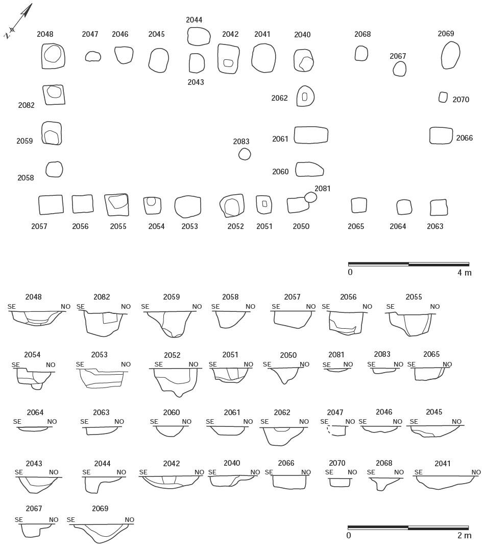Description de l'image par IA : Dessins architecturaux de bâtiments sur poteaux avec plans et coupes.