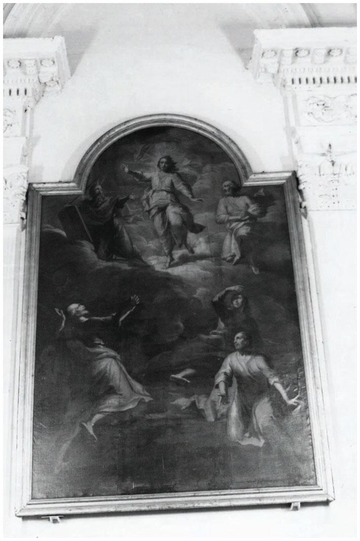 Description de l'image par IA : Peinture religieuse avec plusieurs figures, une principale levée les bras au centre, entourée de personnages en prière ou en extase.