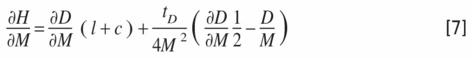 Description de l'image par IA : début fraction dérivée partielle H majuscule sur dérivée partielle M majuscule fin fraction égale début fraction dérivée partielle D majuscule sur dérivée partielle M majuscule fin fraction parenthèse gauche l c parenthèse droite début fraction t indice D majuscule position de base sur 4 M majuscule au carré fin fraction parenthèse gauche début fraction dérivée partielle D majuscule sur dérivée partielle M majuscule fin fraction un-demi moins début fraction D majuscule sur M majuscule fin fraction parenthèse droite crochet gauche 7 crochet droit