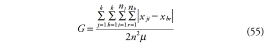 Description de l'image par IA : G majuscule égale début fraction sommation début souscript j égale 1 début suscript k fin scripts sommation début souscript i égale 1 début suscript k fin scripts sommation début souscript r égale 1 début suscript n indice r position de base fin scripts sommation début souscript r égale 1 début suscript n indice s position de base fin scripts début valeur absolue x indice j r position de base moins x indice b r position de base fin valeur absolue sur 2 n au carré mû fin fraction parenthèse gauche 5 5 parenthèse droite