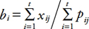 Description de l'image par IA : b indice i position de base égale sommation début souscript i égale 1 début suscript t fin scripts x indice i j position de base divisé par sommation début souscript i égale 1 début suscript t fin scripts suscrire p avec point en chef indice i j