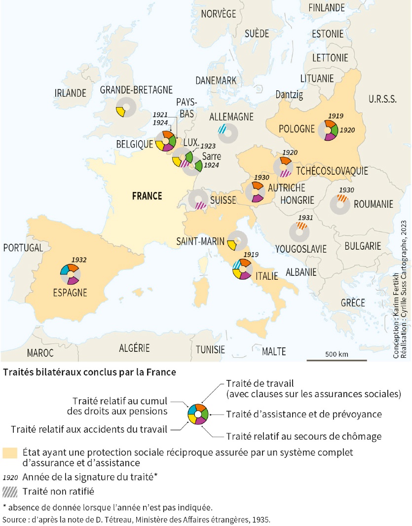 Description de l'image par IA : Carte des traités bilatéraux conclus par la France avec divers pays européens.