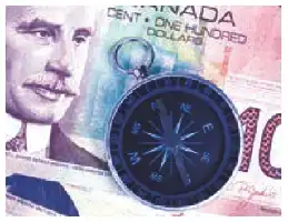 Description de l'image par IA : Homme avec montre et boussole sur billets de banque.