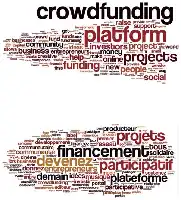 Description de l'image par IA : Nuages de mots sur le financement participatif et les plateformes de projets.