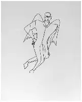 Description de l'image par IA : Homme en costume avec ailes, dessiné en ligne simple.