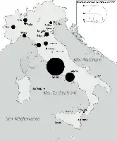 Description de l'image par IA : Carte des universités italiennes avec tailles de cercles.
