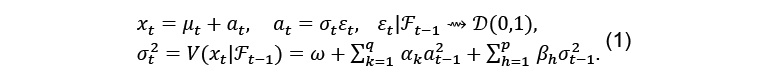 Description de l'image par IA : début tableau 1re rangée  x indice t position de base égale mû indice t position de base a indice t position de base virgule a indice t position de base égale sigma indice t position de base epsilon indice t position de base virgule epsilon indice t position de base barre verticale F majuscule de ronde indice t moins 1 position de base flèche à deux pointes droite D majuscule de ronde parenthèse gauche 0 virgule 1 parenthèse droite virgule 2e rangée  sigma indice t exposant 2 position de base égale V majuscule parenthèse gauche x indice t position de base barre verticale F majuscule de ronde indice t moins 1 position de base parenthèse droite égale oméga sommation début souscript k égale 1 début suscript q fin scripts alpha indice k position de base a indice t moins 1 exposant 2 position de base sommation début souscript h égale 1 début suscript p fin scripts bêta indice h position de base sigma indice t moins 1 exposant 2 position de base point fin tableau parenthèse gauche 1 parenthèse droite